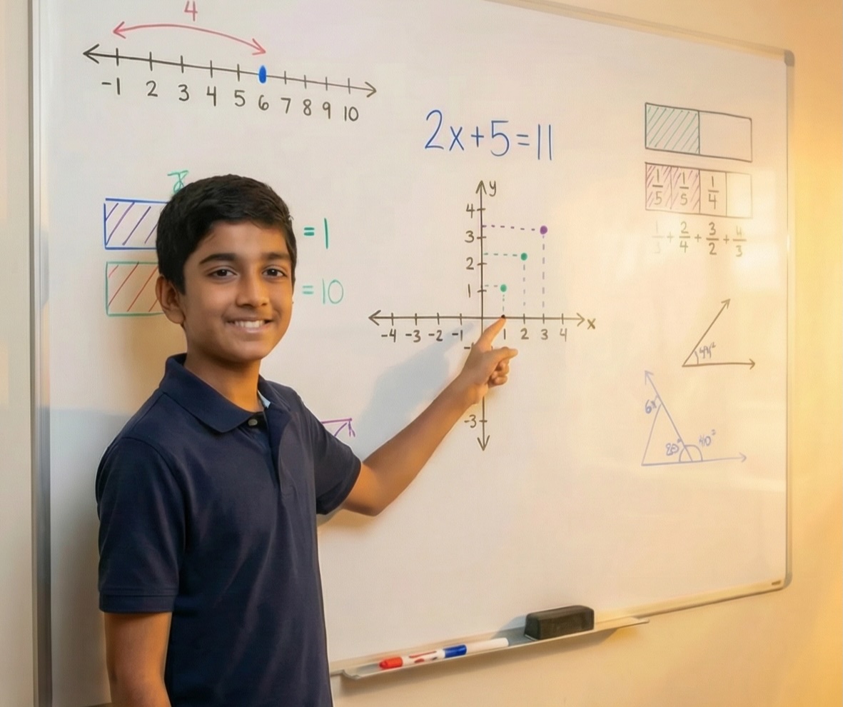 Student mastering Algebra 1 at the whiteboard